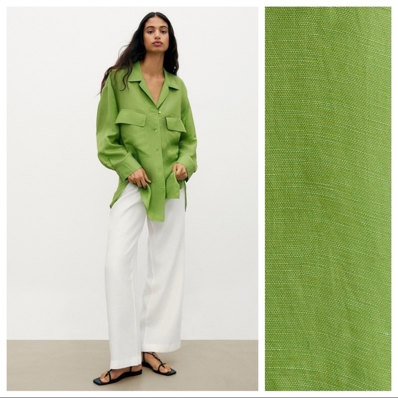 NWT. Massimo Dutti Emerald Fluid Blouse with Pockets. Size L. - Picture 1 of 11